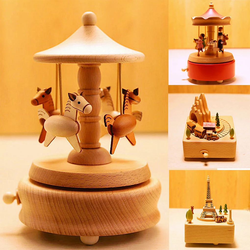 Musical Instrument Handpan - Wooden Carousel Music Box Ornaments Rotatable