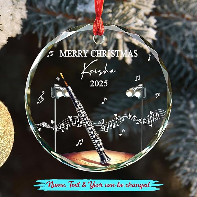 Musical Instrument With Name - Oboe Musical Instrument Glass Christmas Ornament