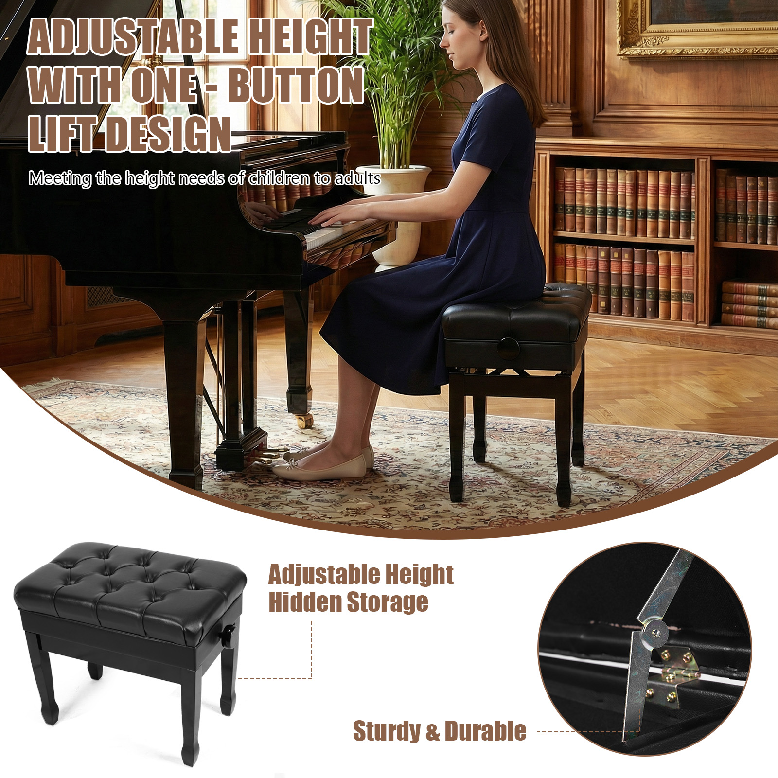 Musical Instrument Keyboard - Heavy Duty Keyboard Piano Seat with