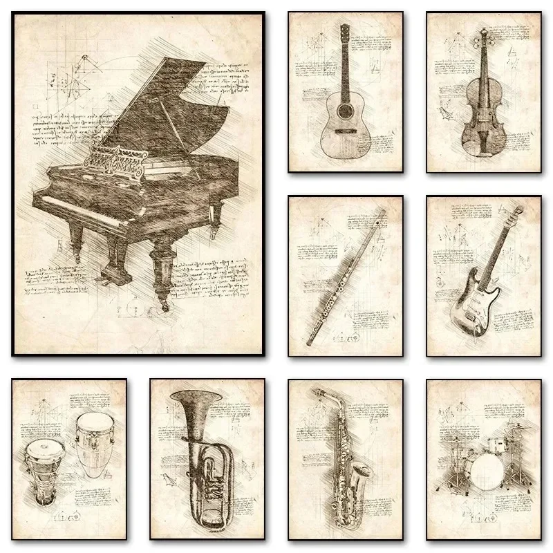 Musical Instrument Manufacturers - Inspired Sketch Canvas Painting Poster Musical