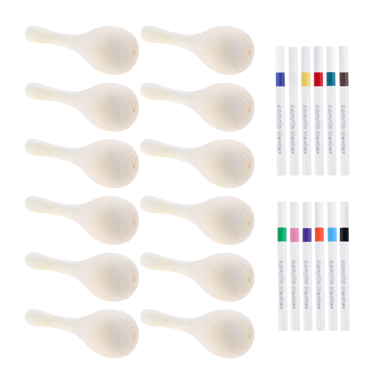 Musical Instrument Diy For Kids - 12Pcs DIY Mini Wooden Maracas with