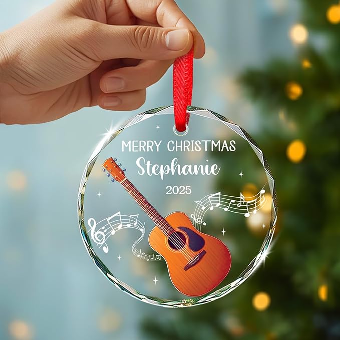 Musical Instrument With Name - Custom Guitar Musical Instrument Xmas Glass